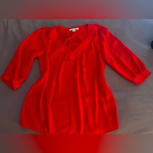 Banana Republic Red Puff Sleeve Wrap Blouse